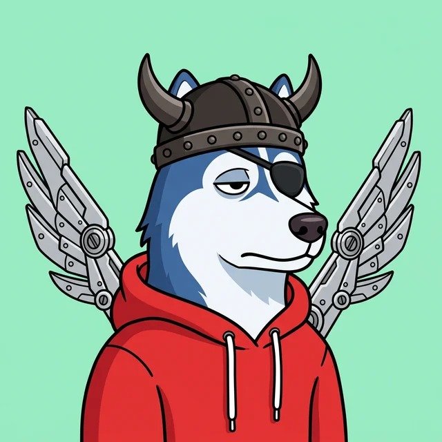 Husky Dog-Bird in Red Hoodie, with Mechanical Wings