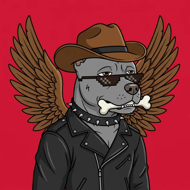 Pitbull Dog-Bird in Leather Jacket, with Eagle Wings