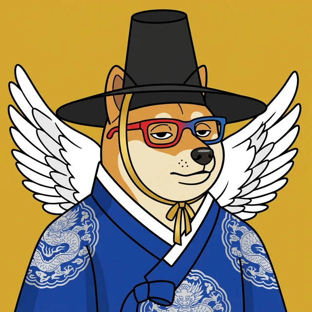 Shiba Inu Dog-Bird in a royal blue hanbok