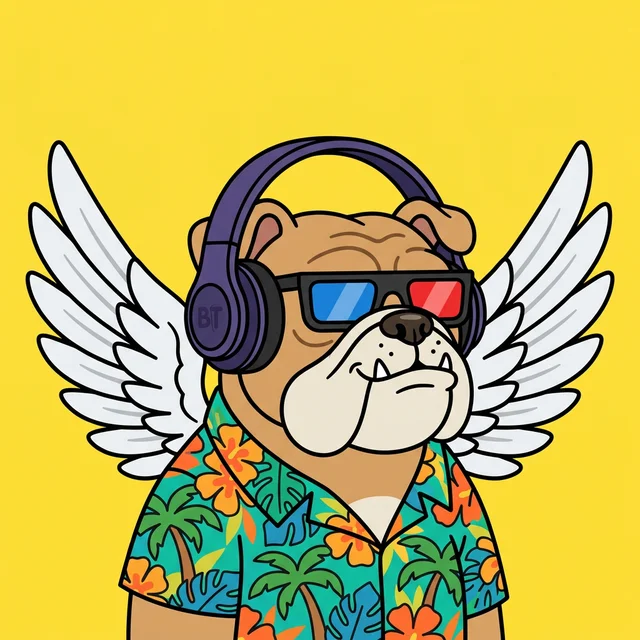Winged bulldog in a Hawaiian shirt
