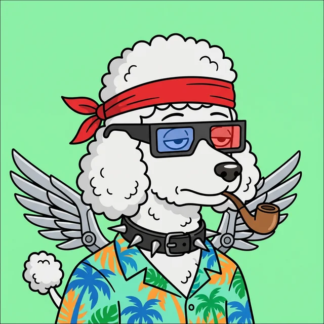 Poodle Dog-Bird in Hawaiian Shirt, with Mechanical Wings